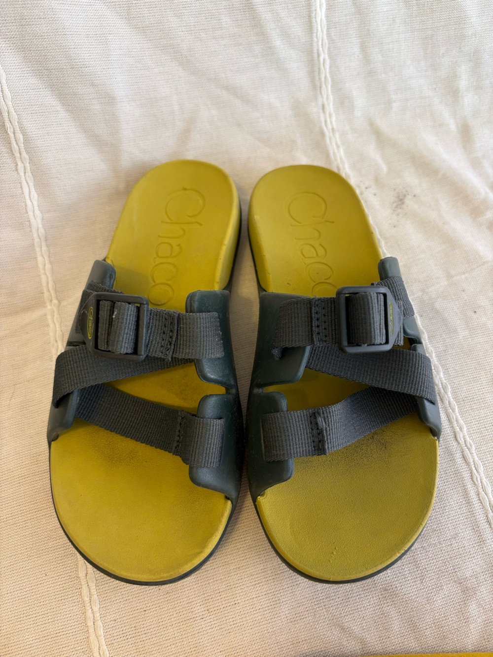 Chaco Kids Olive Green Footbed with Dark Gray Straps Slide Sandals